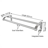 Wall Mounted Towel Rack with Double Bar for Washroom and Shower Room, Aluminium Alloy Bath Holder for Families