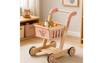 Wooden Shopping Cart Pretend Play Imaginative Shopping Cart Rounded Edges for Kids