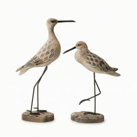 2 Pieces Bird Figurine Tabletop Sculpture with Pedestal Coastal Bird Statue for Desk