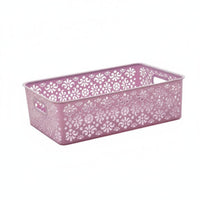Decorative Storage Box Versatile Hollow Storage Basket Stackable Lace Pattern Organizer Bin for Desktop, Washroom, Living Room