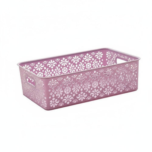 Decorative Storage Box Versatile Hollow Storage Basket Stackable Lace Pattern Organizer Bin for Desktop, Washroom, Living Room