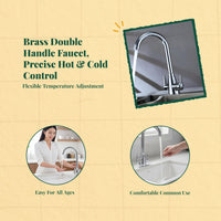 Brass Double Handle Kitchen Faucet, Hot & Cold Mixer