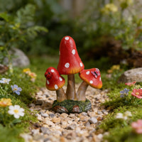 Resin Toadstool Sculpture Whimsical Design Red Toadstool Figurine Vibrant Colors