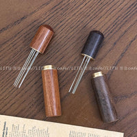 Stainless Steel Coffee Distribution Needle with Wooden Handle and Storage