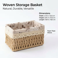 Paper Rope Storage Baskets with Lids, Woven Bins for Desk Organization, Desktop Storage Box Set, Makeup Organizers Paper Rope Baskets, Organizer Bins