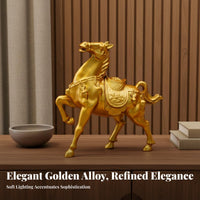 Symbol of Strength & Success Metal War Horse Statue Detailed Craftsmanship Golden Horse Statue for Business Owners, Living Room, Office Desk