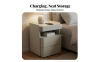 Illuminated Nightstand Smart Charging Table Modern Bedside Cabinet with Wireless Charger Bluetooth Speaker Digital Clock Hardened Glass Panel Suitable for Bedroom Home Office