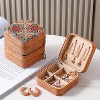 Portable Vintage Travel Jewelry Box in Leather with Small Size