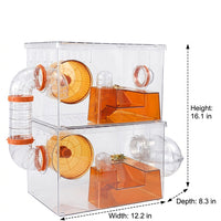 Expandable Hamster Cage and 2-Layer Clear Acrylic Habitat, Hamster Enclosure for Dwarf Hamsters, Transparent 360 Viewing Box with 9 Accessories