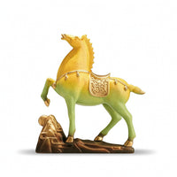 Horse Figurine with Saddle Rearing Decor Sculpted for Living Room, Office Desk
