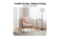 Nordic Design Upholstered Armchair with Metal Frame Instagrammable Accent Seating Modern Design Small Couch Curved Backrest for Interior Designers, Business Owners, Young Adults, Studio, Boutique, Guesthouse, Reception Area