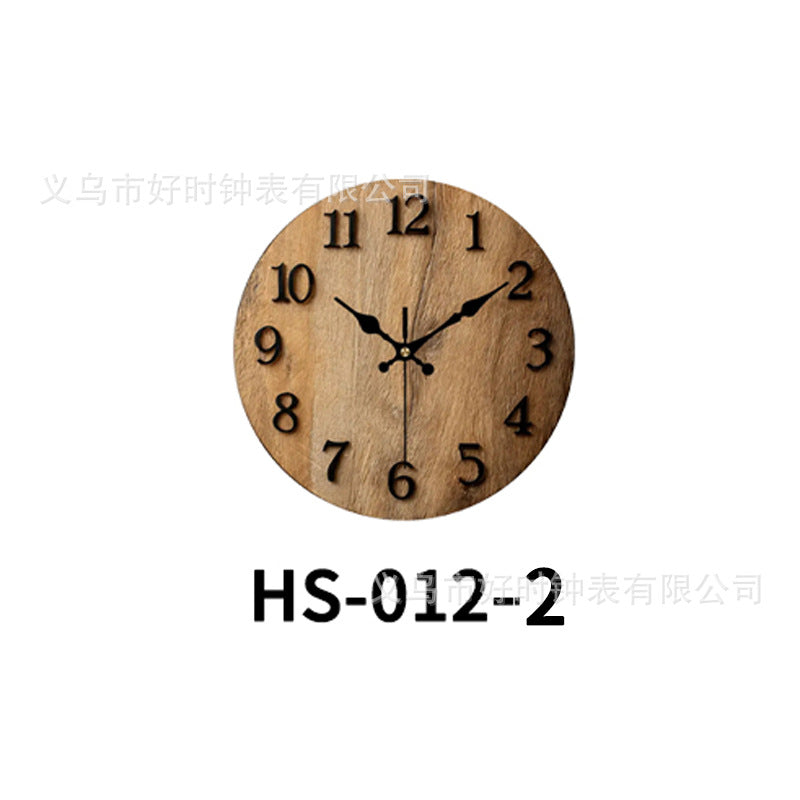 跨境爆款北欧木纹家用挂钟 卧室静音钟表 书房客厅木质时钟批发