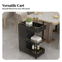 Food Service Trolley Heavy Duty Rolling Bar Cart with Cabinet Omni-Directional Rotating Wheels 3-Shelf Service Cart for Restaurant Hotel, Dining Room