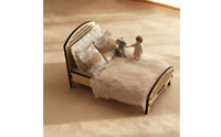 Miniature Bed with Wooden Frame Vintage-Styled Dollhouse Bed