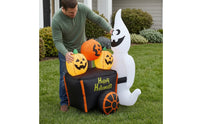 Inflatable Pumpkin Cart Halloween Inflatable with LED Lights Luminous Yard Decoration for Garden