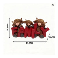 Mother's Day Gift Highland Cow Figurine Creative Design Resin Calf Ornament Adorable Love Themed Cow Figure Handmade for Mom, Couples, Desktop, Bookshelf, Office