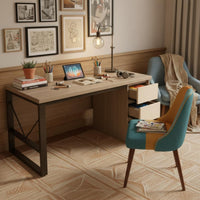 Wide Desktop Desk with Drawers and Shelves Low Formaldehyde Computer Desk with Drawers Industrial Design Home Office Study Table Combination Lock Drawer