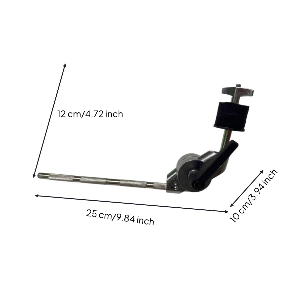 Cymbal Extension Bracket Metal Cymbal Mount with Knurled Rod Extra Reach Drum Hardware for Drummers, Studios