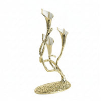 Three-Head Candelabra Sculptural Floral Candlestick Holder Elegant for Mantel