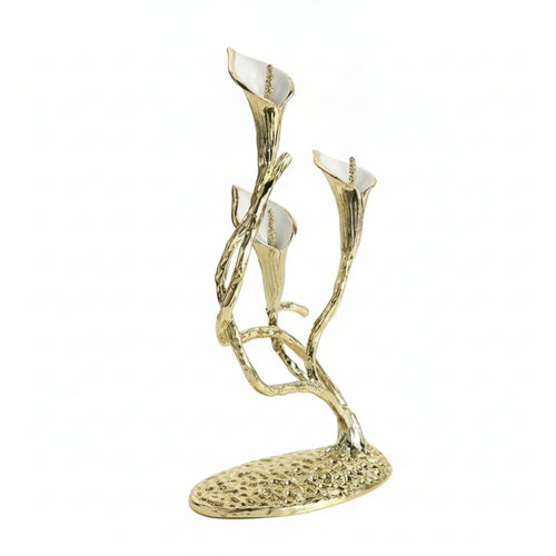Three-Head Candelabra Sculptural Floral Candlestick Holder Elegant for Mantel