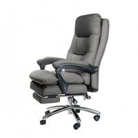 PU Leather Executive Chair Gray High Back Office Chair Upholstered for Study Room