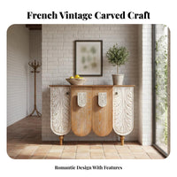 2-Door Floor Cabinet French Design Distressed 2-Door Cabinet Vintage Inspired Carved Ornamentation for Homeowners, Hallmanner
