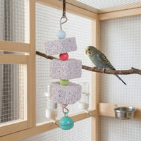 Macaron Volcanic Stone Skewer Bird Grinding Stone, Bird Gnawing Toy with Cuttlebone for Parrots, Hanging Grinding Stone Parrot Cage Accessories