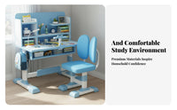 Adjustable Child's Study Desk with Hutch Set Ergonomic Children's Writing Table Student Workstation Chair Storage Bookstand Engineered Wood Steel Suitable for Children's Bedroom Study Room Homework