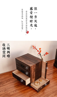 Solid Wood Drawer Storage Box with Compartments, Retro Desk Organizer, 3-Layer