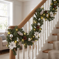 Lighted Artificial Christmas Garland Conifer Christmas Garland with Pinecones Faux Vine for Mantel, Staircase, Doorway
