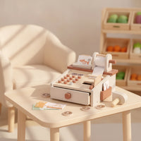 Colorful Wooden Play Currency Register Imaginative Toy Currency Register with Scanner Screennon-Digital STEM for Preschoolers