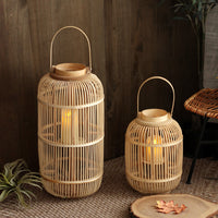 Handwoven Bamboo Floor Lantern Candle Holder for Garden and Decor