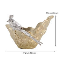 Bowl with Bird Ornament Wavy-Rimmed Sculptural Aluminum Bowl Lustrous