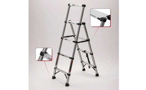 Collapsible Telescopic Folding Ladder Anti-Slip Step Ladder with Handrails Stable Step Stool with Handrail Heavy Duty for Homeowners, Diyers, Closet Organization