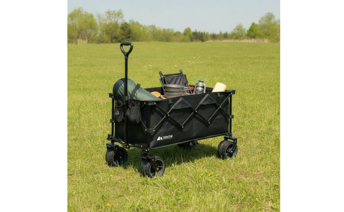 Heavy Duty Folding Utility Wagon Portable Folding Wagon All-Terrain Foldable Utility Cart Compact for Campers, Camping, Picnics, Beach