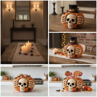 Skull-Faced Candy Jar Spooky Treat Jar Seasonal Container Festive for Entryway