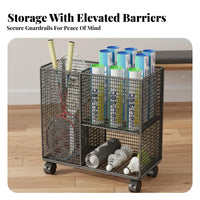 With Wheels Badminton Racket Storage Rack Large Capacity Mobile Racket Rack Heightened Guardrail Rolling Sports Equipment Organizer Multi-Compartment for Families, Home, Gym, Garage, School