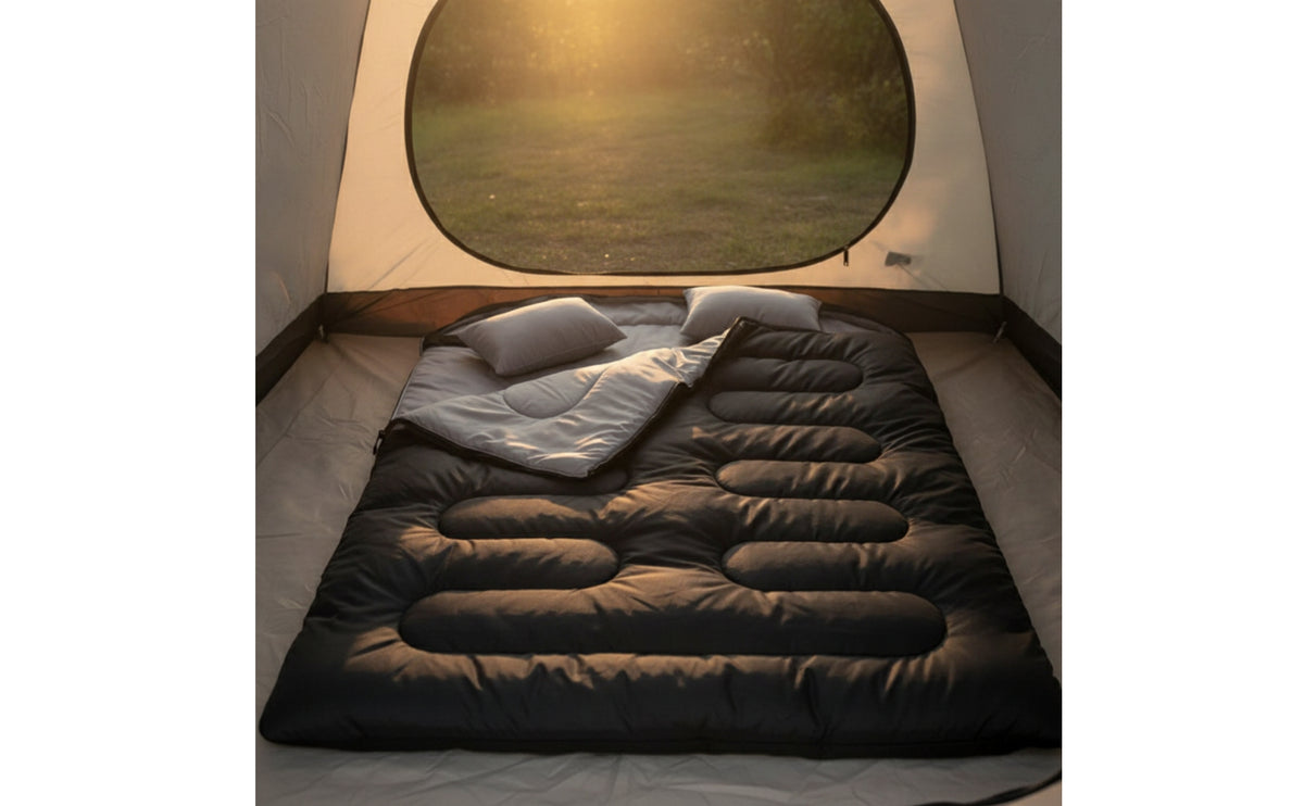 Quilted Double Sleeping Bag Insulated Sleeping Bag with Hood Heavyweight Bedding Roomy for Tent Stays