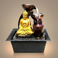 Buddha Fountain 3-Tier Resin Fountain with Bowls Tabletop Decorative for Meditators, Meditation Corner, Living Room