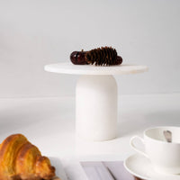 Marble Pedestal Tray Round Marble Fruit Stand White for Tabletop Styling, Hosts