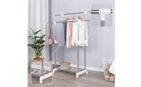 Freestanding Double Rod Clothes Rack Adjustable Garment Rack with Shelf Space-Saving Furniture Rolling for Laundry Room, Bedroom, Balcony, Apartment