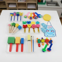 33 Pieces Variety of Shapes Sponge Stamp and Brush Set Sparks Creativity Kids' Sponge Painting Set Easy to Use Children's Art and Craft Kit Reusable for Preschoolers, Toddlers, Classroom, Home, Daycare