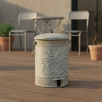 Cast Iron Trash Can Noiseless Lid Pedal Trash Can Removable Inner Bucket Household Storage for Garden