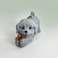 Dog Statue with Butterfly Realistic Dog Figurine Decor Lifelike for Balcony