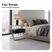 2-Tier Glass and Metal End Table adaptable Use Nightstand Easy Assembly