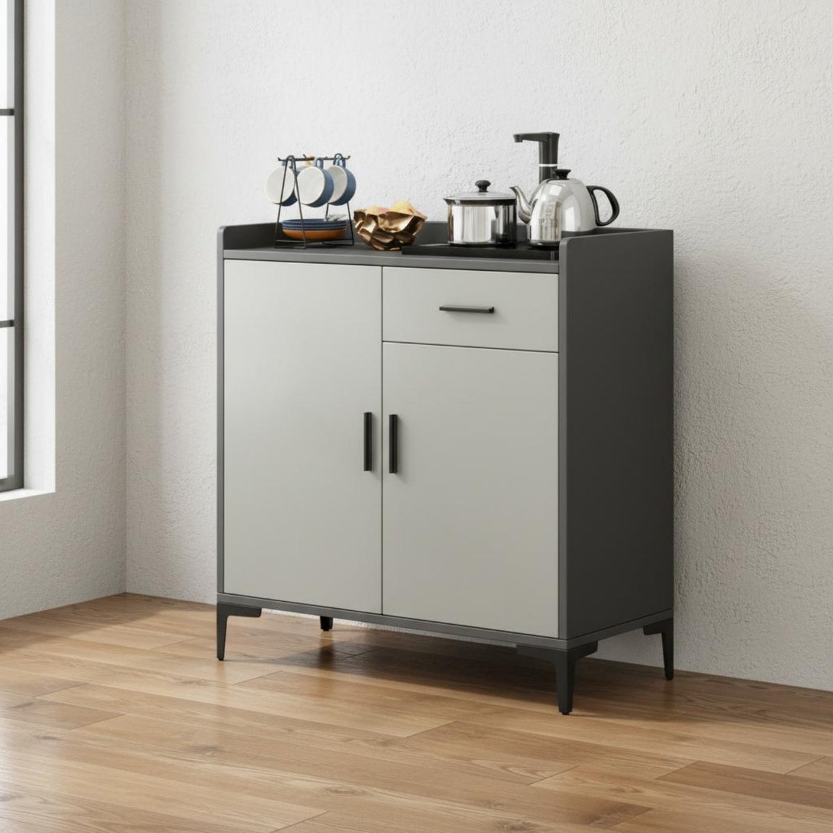 Multi-Functional Sideboard Cabinet Versatile Standing Tea Bar Cabinet Built-in Water Station Glass Door Sideboard for Office Workers, Homeowners