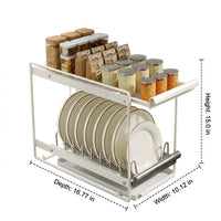 Pull-out Dish Rack with Pull-out Storage Tray, Stainless Steel Cabinet Organizer, Pull-out Bowl Rack for Kitchen Drawer, Cabinet Pull-out Unit