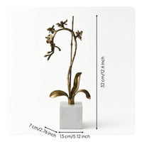 Flower Statue with Marble Golden Finish-Tone Flower Sculpture Modern Figurine for Reception Area
