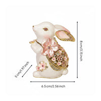 Enamel Bunny Trinket Box Zinc Alloy Floral Hare Jewelry Box Artisanal Appearance Home Decor for Dresser