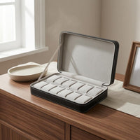 Zipper Closure Zippered Watch Case Cushioned Slots Padded Watch Organizer Leather-Like Contrast Stitching